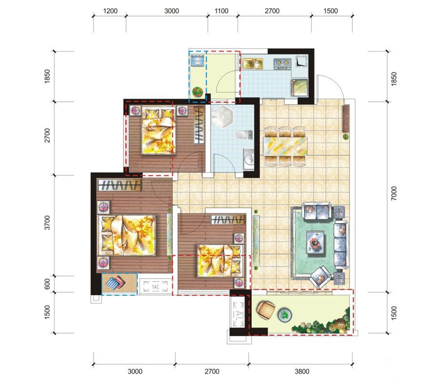 b户型 3室2厅2卫 90.08平_成都龙腾东麓城_成都新房网